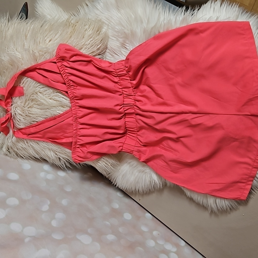 Coral Lightweight Halter Romper With Pockets - Picture 3 of 12